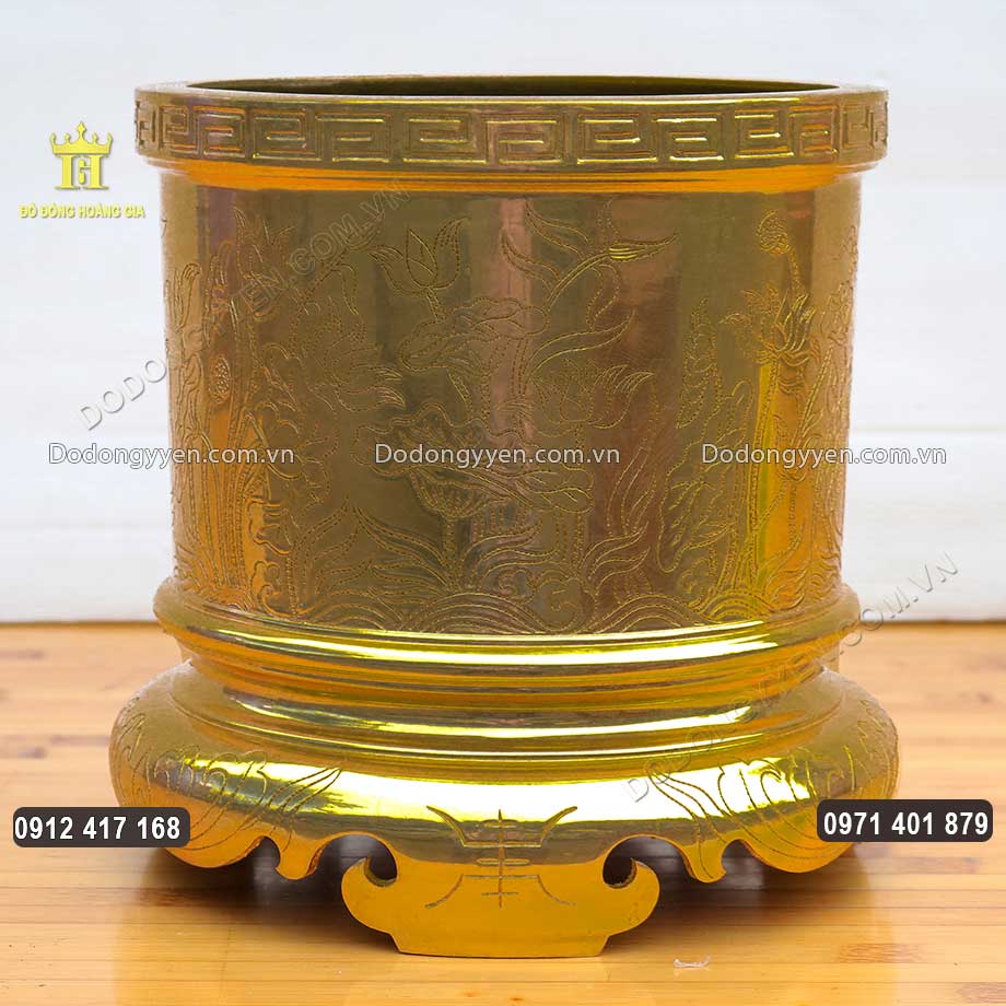 Bát Hương Bằng Đồng Chạm Hoa Sen Dát Vàng 9999 Cao Cấp