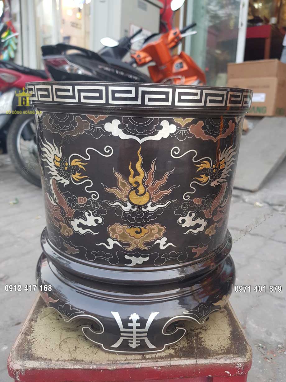 B&aacute;t Hương Bằng Đồng Khảm Ngũ Sắc 23Cm