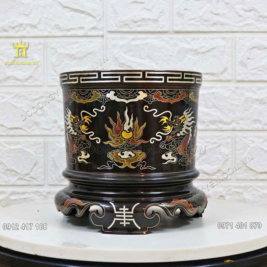 Bát Hương Bằng Đồng Khảm Ngũ Sắc Đường Kính 22cm 