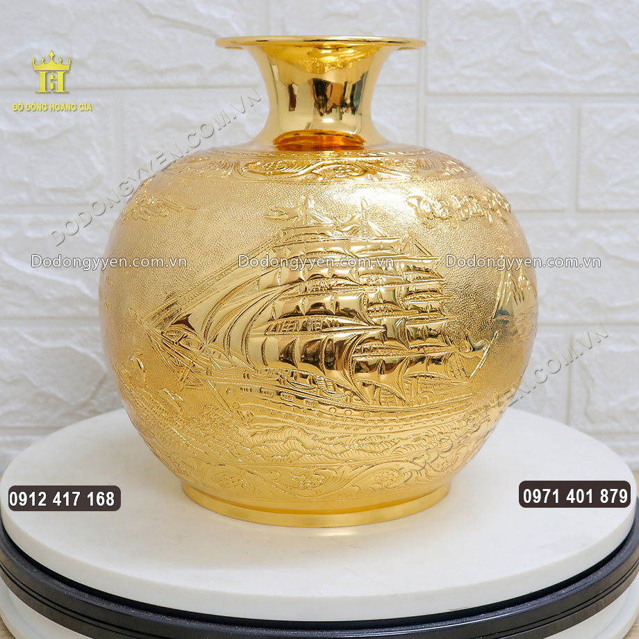 Bình Hút Tài Lộc Thuận Buồm Xuôi Gió Bằng Đồng Dát Vàng 9999 Cao Cấp