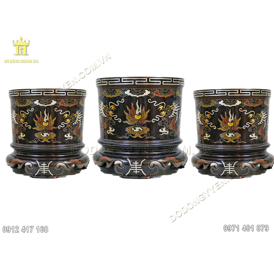 Bộ Ba Bát Hương Bằng Đồng Khảm Ngũ Sắc Hàng Cao Cấp