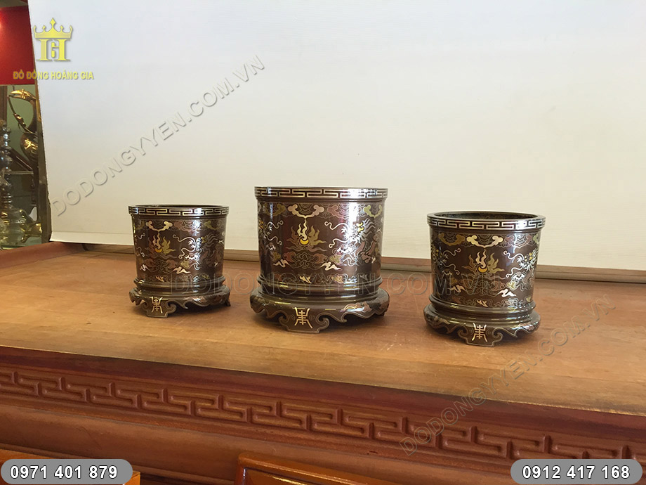 bộ ba bát hương khảm vàng bạc