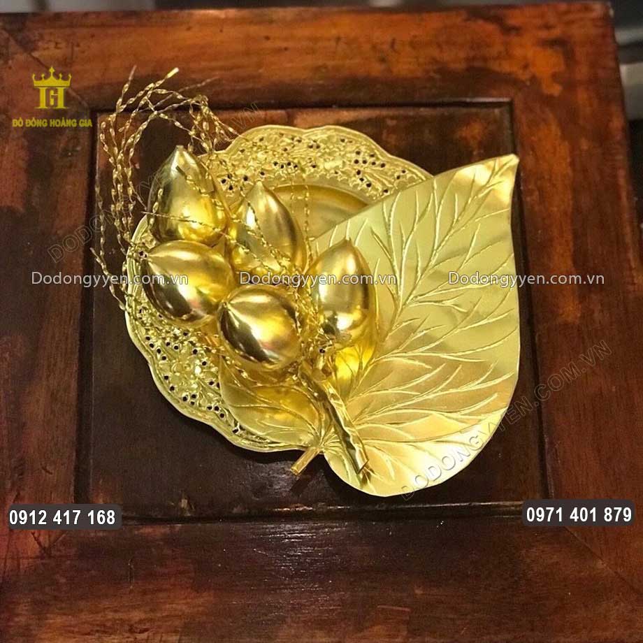 Bộ Đĩa Trầu Cau Bằng Đồng Mạ Vàng 24K