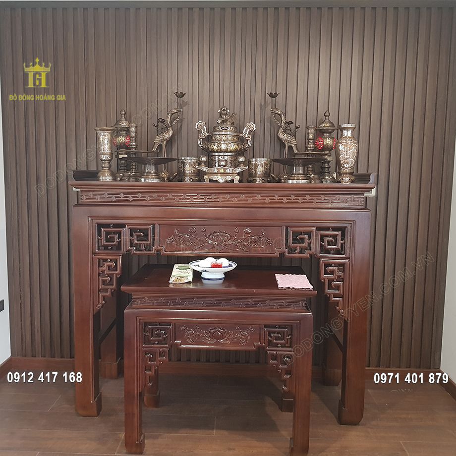 Bộ Đồ Thờ Bằng Đồng Khảm Ngũ Sắc Cao Cấp Đầy Đủ