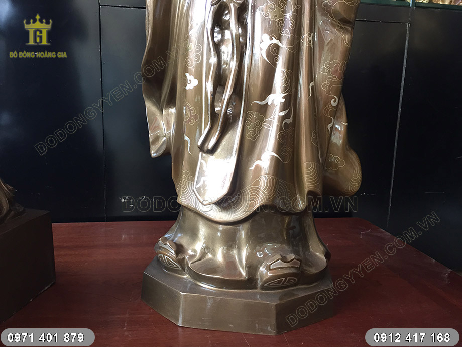 bộ đ&ocirc;i tượng quan c&ocirc;ng khổng minh khảm bạc