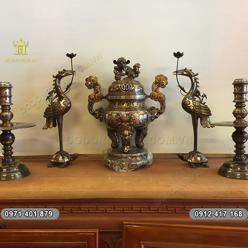 Bộ Ngũ Sự Ngũ Sắc cao 70cm Khảm 5 Chữ Vàng