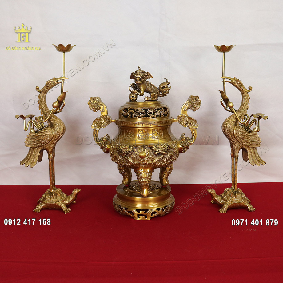 Bộ tam sự đỉnh rồng bằng đồng v&agrave;ng cao cấp