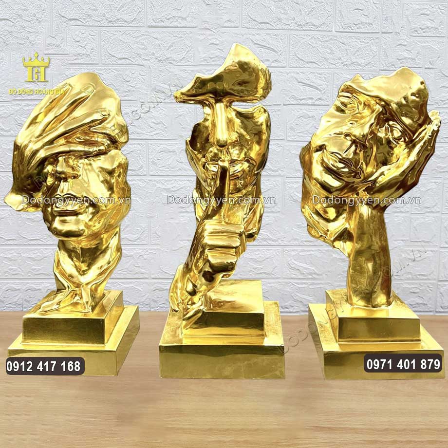 Bộ Tượng Tam Không Không Nghe - Không Thấy - Không Nói Thiếp Vàng 9999