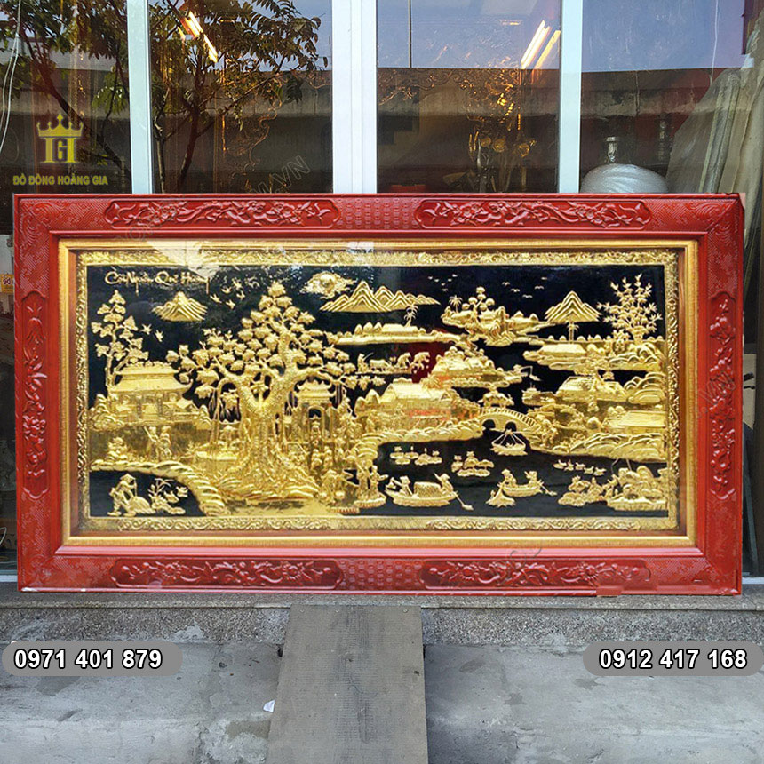 Bức Tranh Đồng Quê Bằng Đồng Mạ Vàng 24K 2M3x1M2 