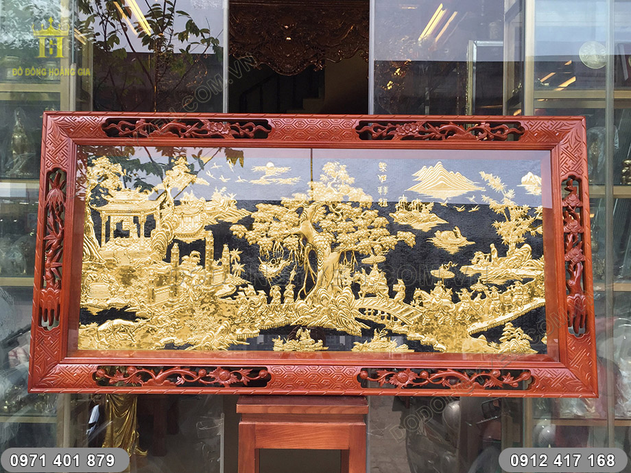 Tranh đồng Vinh Quy B&aacute;i Tổ mạ v&agrave;ng 24K