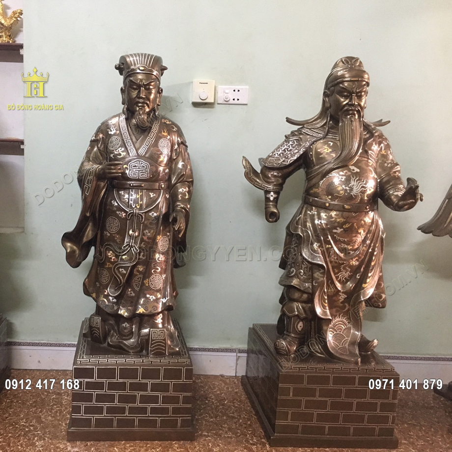 Cặp Tượng Quan Công Khổng Minh Khảm Ngũ Sắc 1m27 Cặp Tượng Quan Công Khổng Minh Khảm Ngũ Sắc 1m27