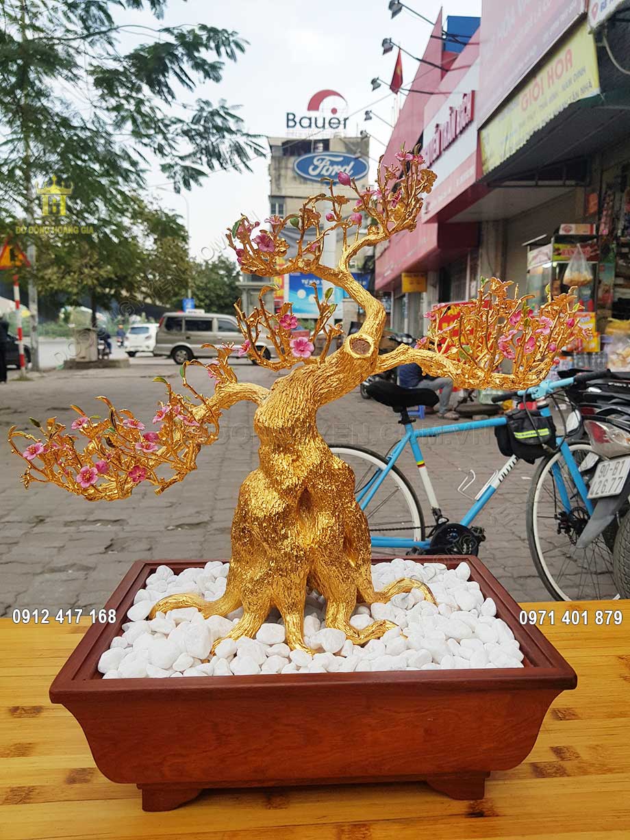 Cây Hoa Đào Thất Thốn Mạ Vàng 24K 42Cm
