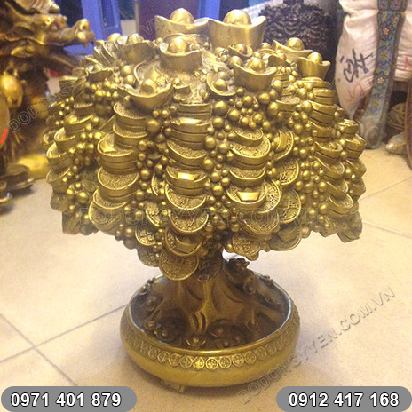 Cây tiền tài lộc phong thủy bằng đồng vàng		