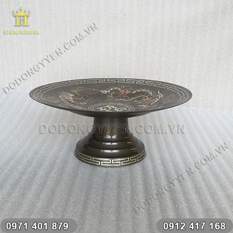 Đĩa đựng hoa quả khảm tam khí rồng phượng bằng đồng