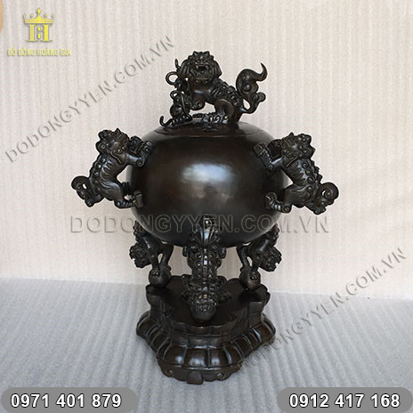 Đỉnh đồng Thất Lân màu hun nâu đen cao 58cm