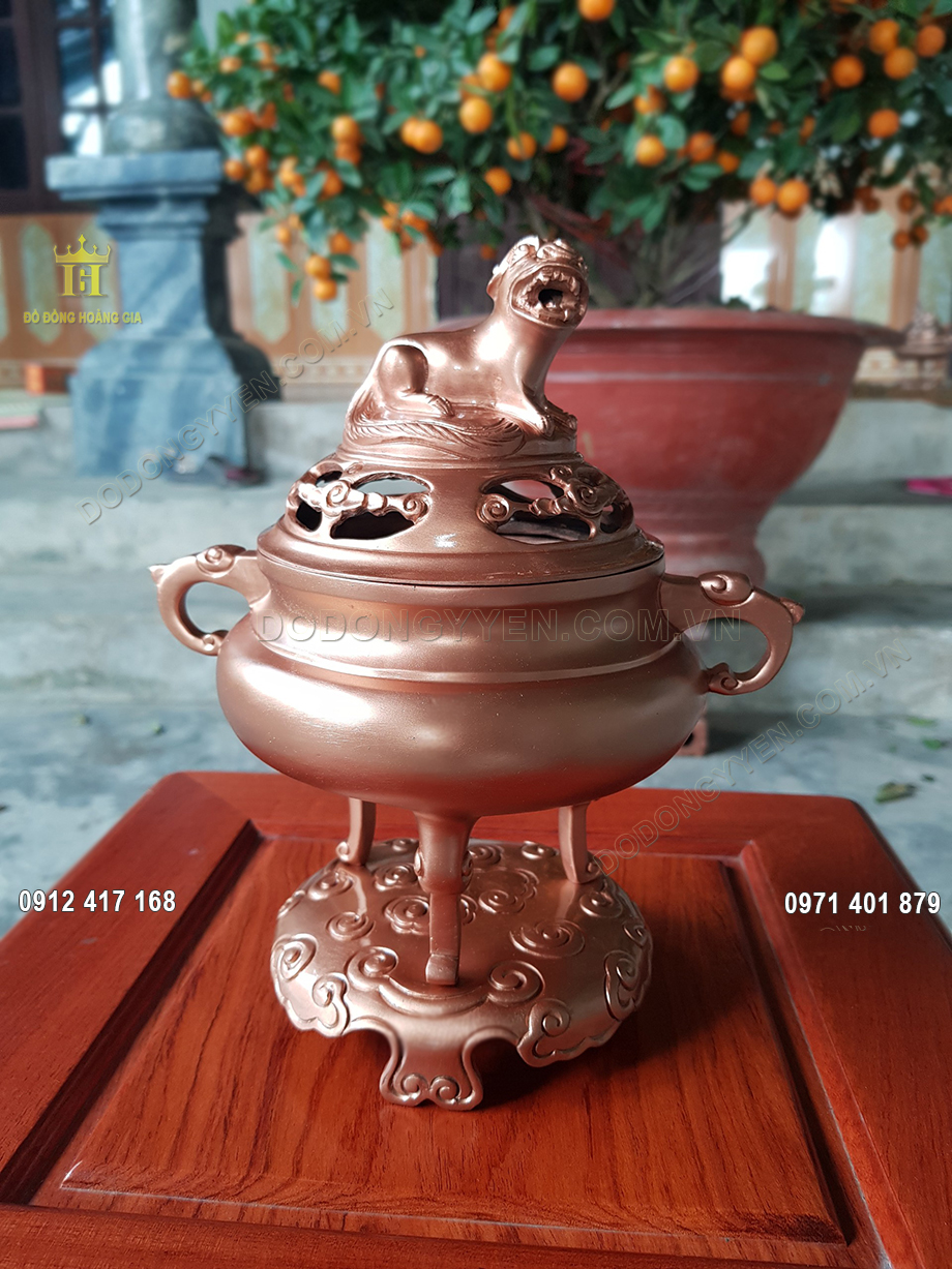 Đỉnh Đốt Trầm Bằng Đồng Đỏ 20Cm