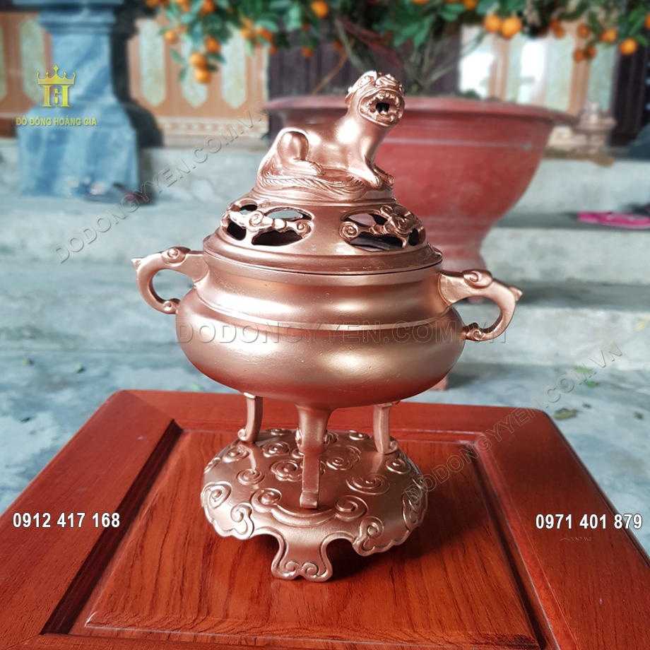 Đỉnh Đốt Trầm Bằng Đồng Đỏ 20Cm
