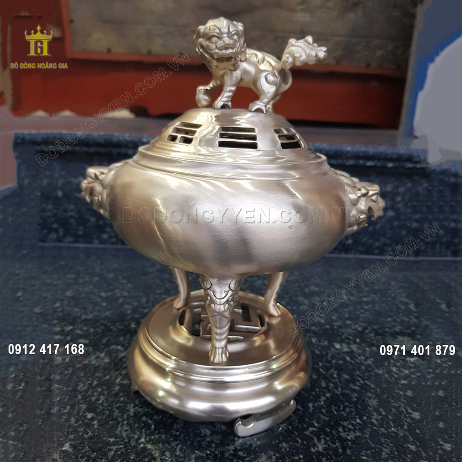 Đỉnh Đốt Trầm Bằng Đồng Vàng Cao 20Cm