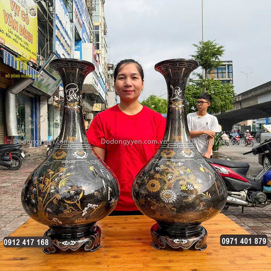 Đôi Bình Hút Lộc Dáng Tỳ Bà Khảm Ngũ Sắc