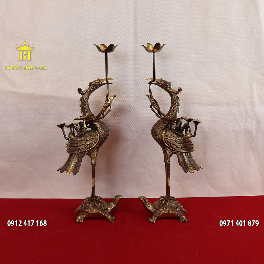 Đôi hạc đúc bằng đồng hun màu highlight