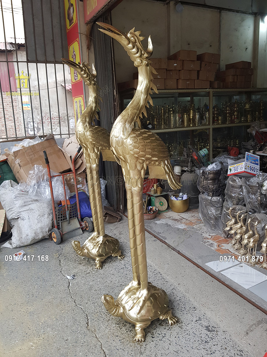 Đ&ocirc;i Hạc Thờ C&uacute;ng Bằng Đồng V&agrave;ng 2M17