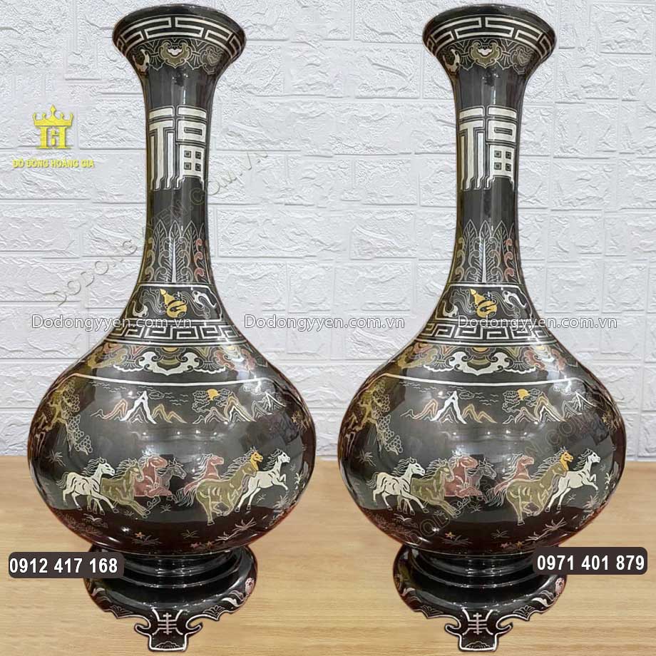 Đôi Lọ Củ Tỏi Bát Mã Truy Phong Khảm Ngũ Sắc Cao 60Cm