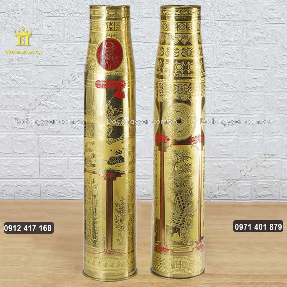 Đôi Lọ Hoa Bằng Đồng Cát Tút Ăn Mòn Cảnh Tứ Quý