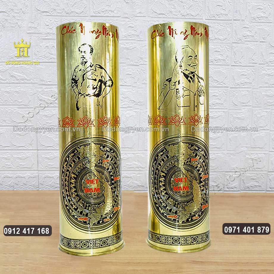 Đôi Lọ Hoa Bằng Đồng Cát Tút Ăn Mòn Hình Bác Hồ Bác Giáp
