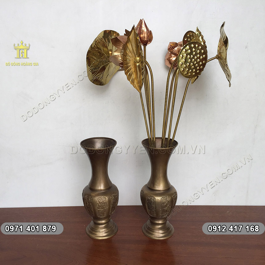Đôi Lọ Hoa Sen Đồng Màu Hun trang trí bàn thờ rất Đẹp