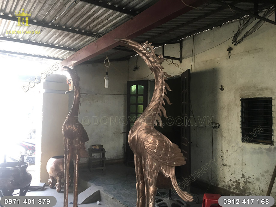 đúc hạc đồng cỡ lớn đúc đôi hạc đồng đỏ