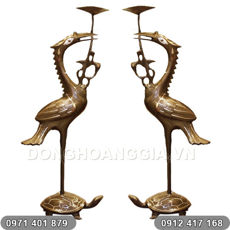 Hạc thờ đồng khảm tam khí | Đồ đồng Ý Yên