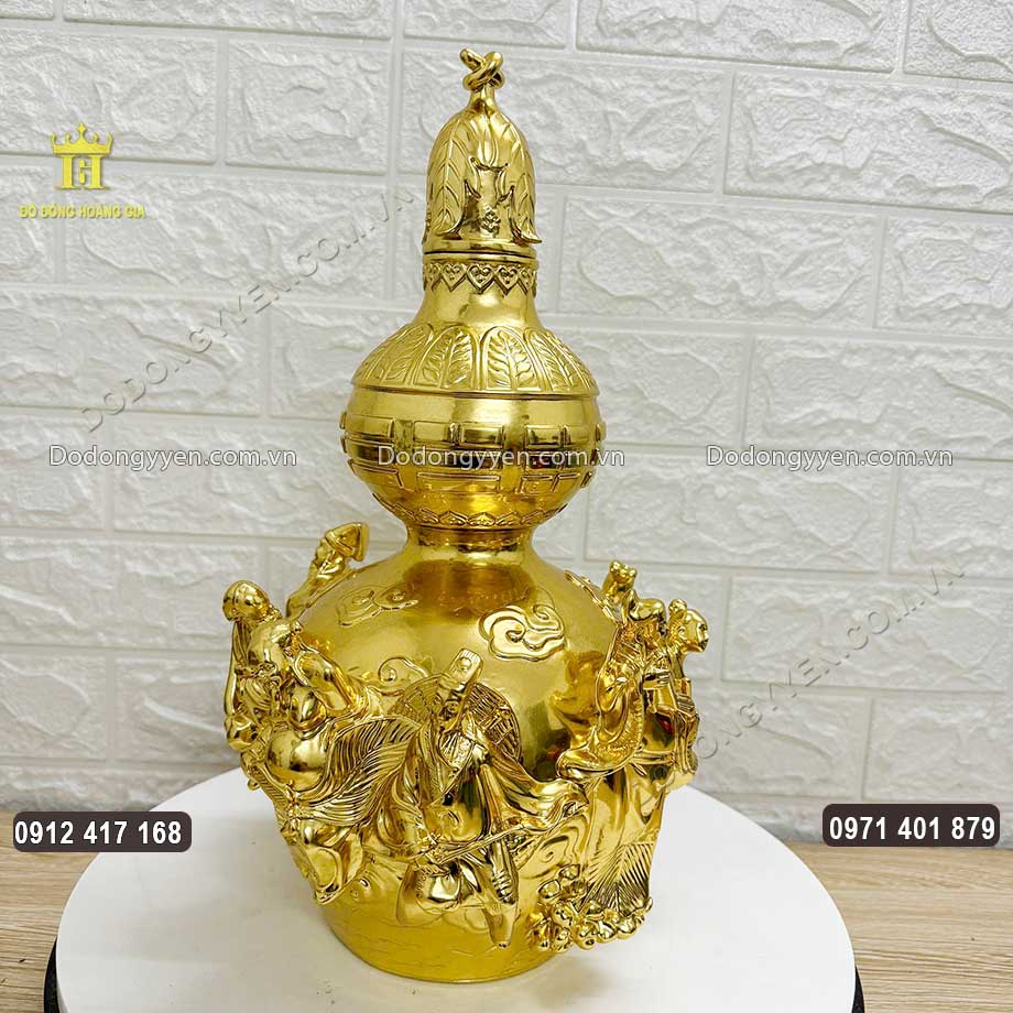 Hồ Lô Bát Tiên Bằng Đồng Dát Vàng 9999 Cao 32Cm