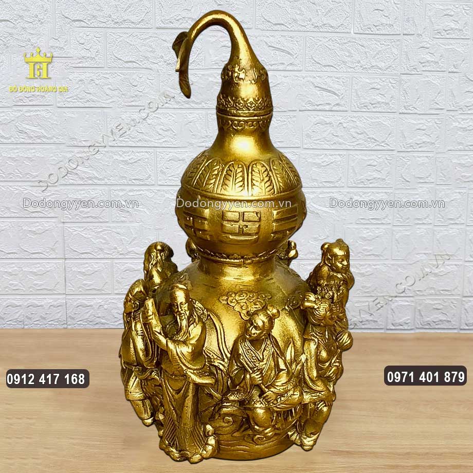 Hồ Lô Bát Tiên Bằng Đồng Vàng Cao 35Cm