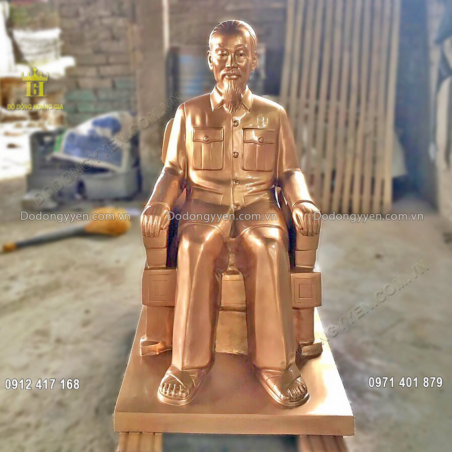 Hoàn Thiện Pho Tượng Bác Hồ Ngồi Ngai Bằng Đồng Đỏ Cao 1M