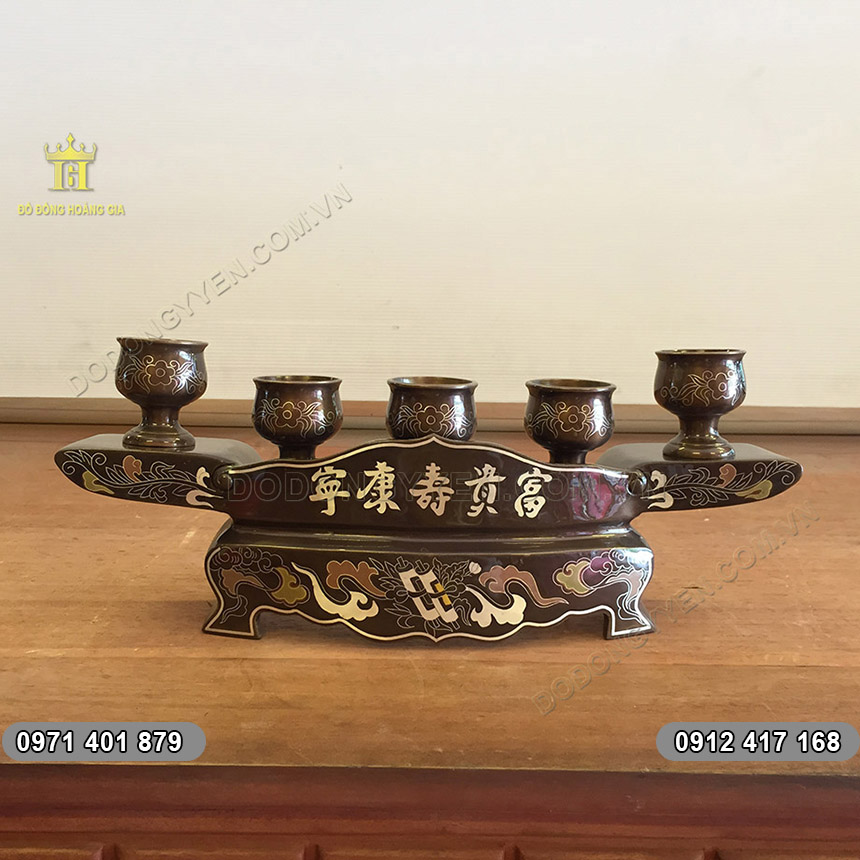 Khay 5 Chén Bằng Đồng Khảm Ngũ Sắc Khay 5 Chén Bằng Đồng Khảm Ngũ Sắc