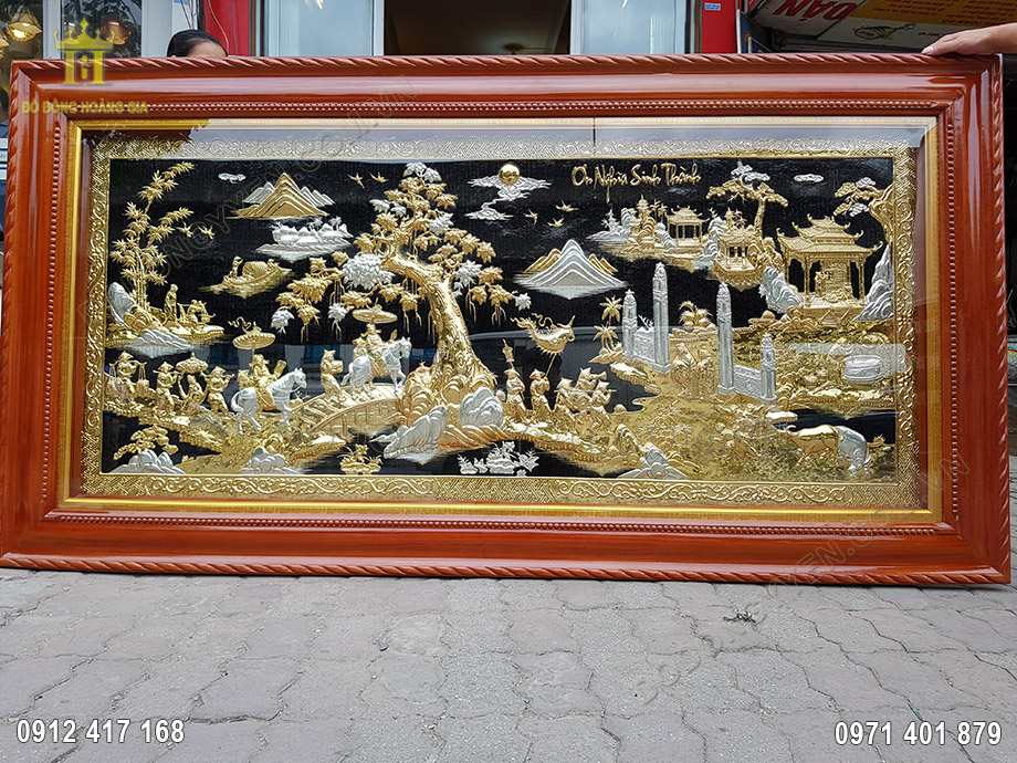 Lắp Đặt Tranh Đồng Vinh Quy B&aacute;i Tổ Mạ V&agrave;ng Mạ Bạc 2M3 Tại Nghệ An