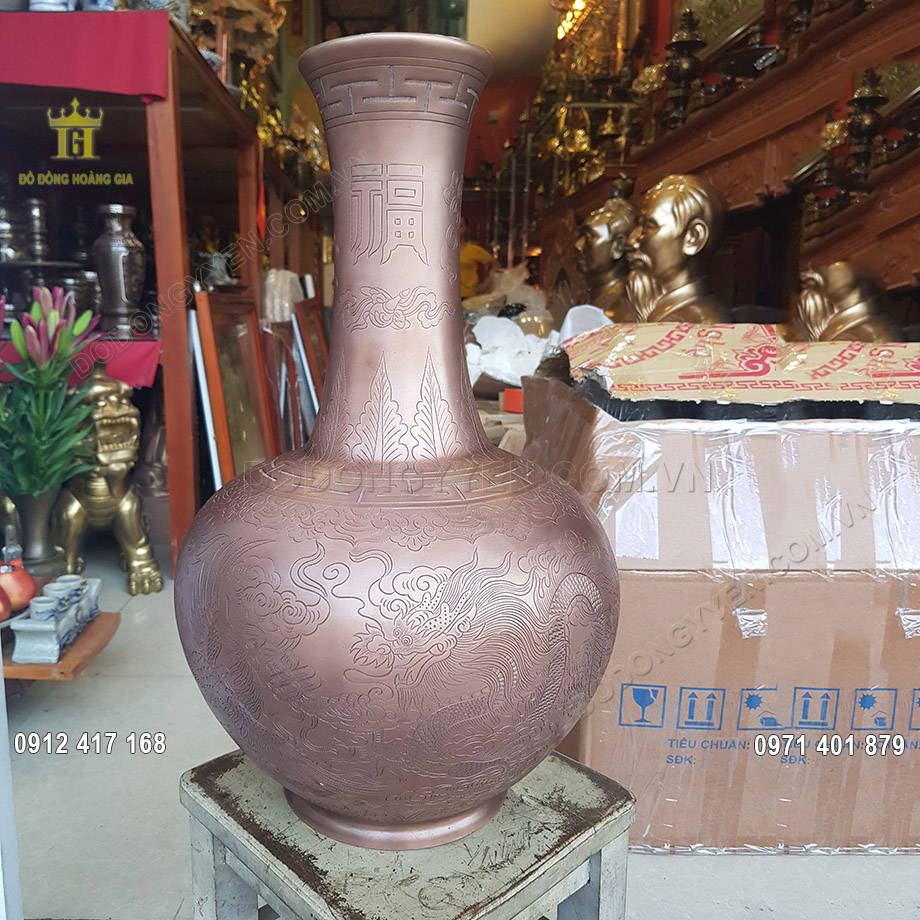 Lọ Hoa Bằng Đồng Đỏ 55Cm