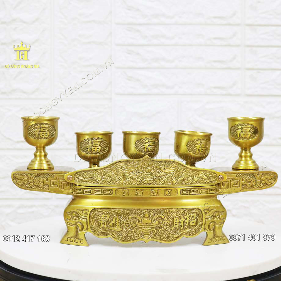 Ngai 5 Chén Nước Bằng Đồng Vàng Vật Phẩm Thờ Cúng Ý Nghĩa 
