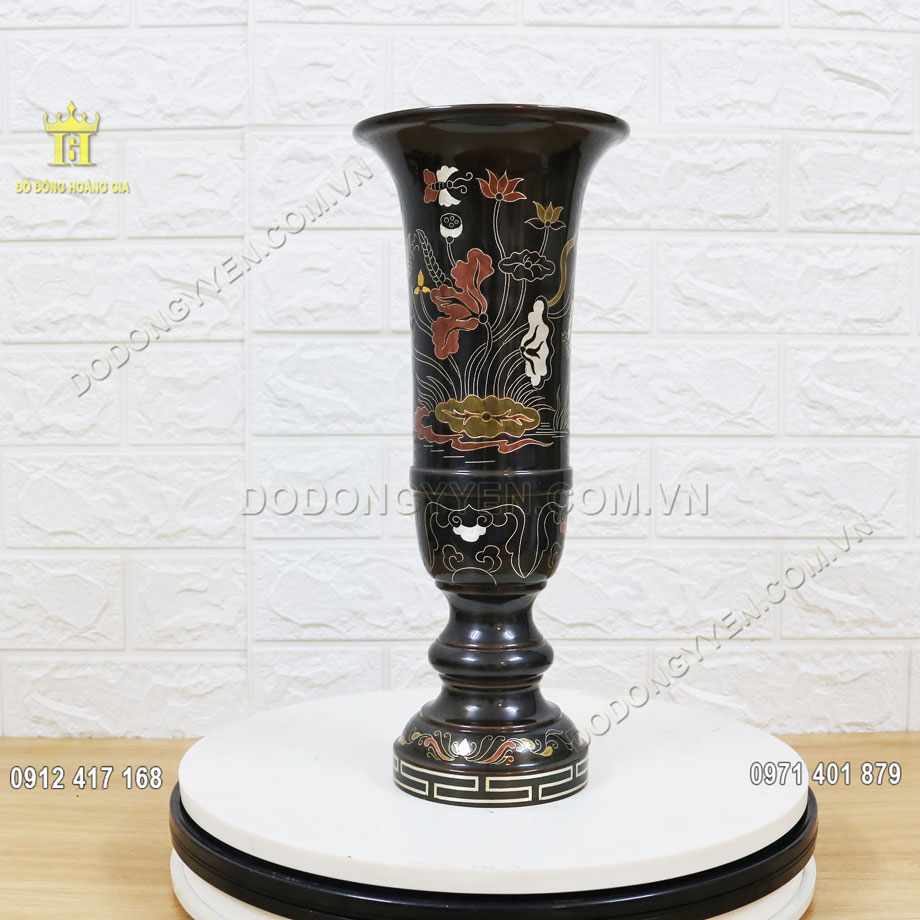 Ống Hương Bằng Đồng Khảm Ngũ Sắc Hàng VIP Cao 30cm