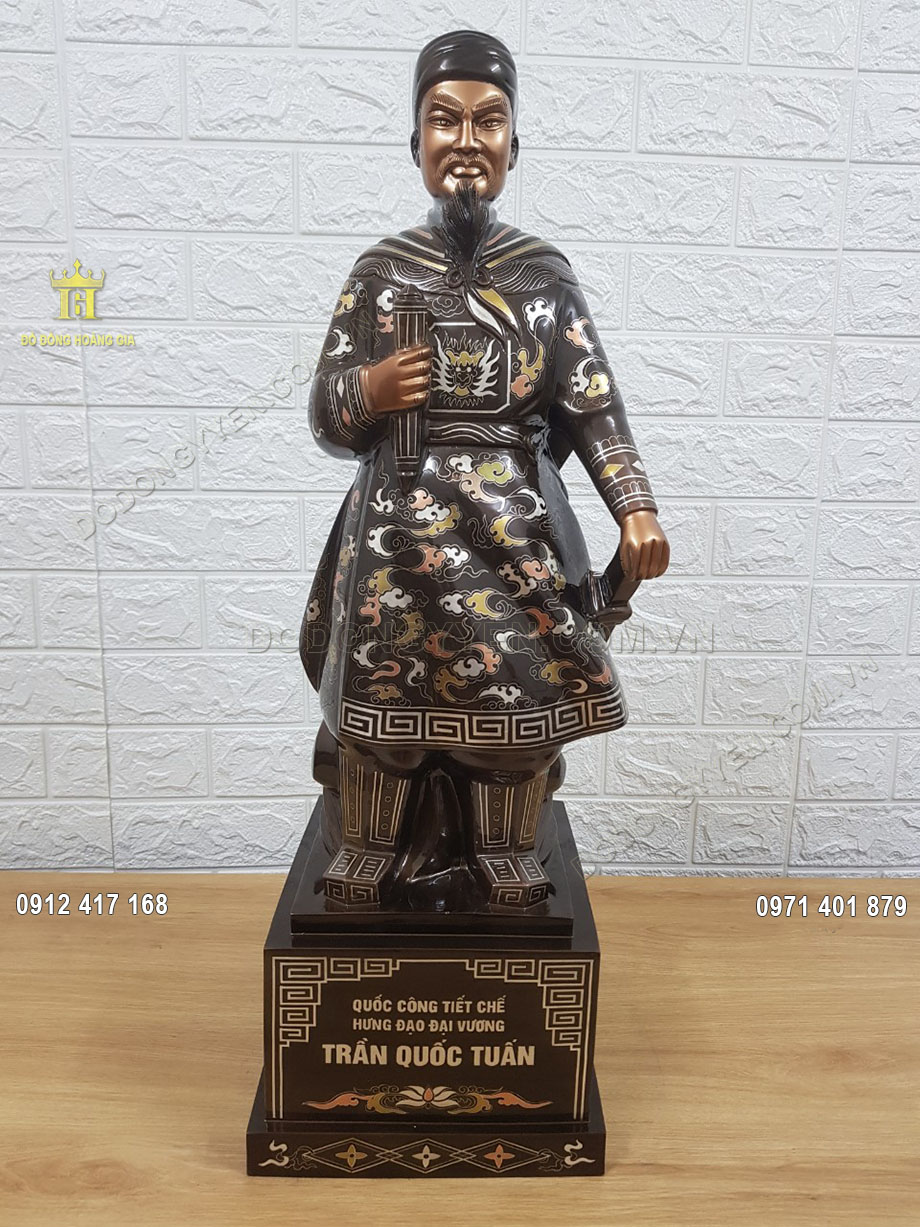 Pho Tượng Đồng Trần Hưng Đạo Khảm Tam Kh&iacute; Kỹ 70Cm