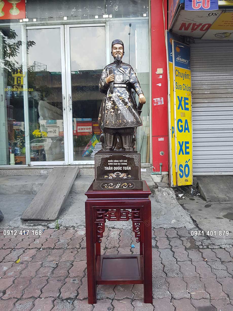 Pho Tượng Đồng Trần Hưng Đạo Khảm Tam Kh&iacute; Kỹ 90Cm
