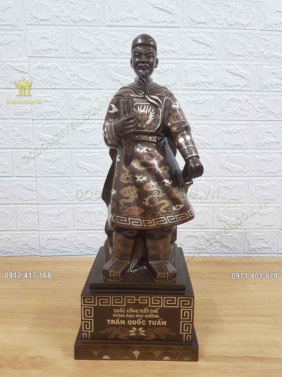 Pho Tượng Đồng Trần Quốc Tuấn Khảm Tam Kh&iacute; Thường 50Cm