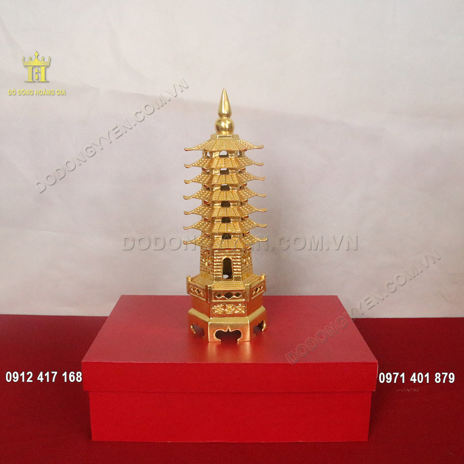 Tháp Văn Xương 7 tầng bằng đồng dát vàng 9999
