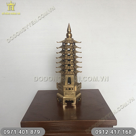 Tháp Văn Xương 7 Tầng bằng đồng vàng nguyên chất 23cm