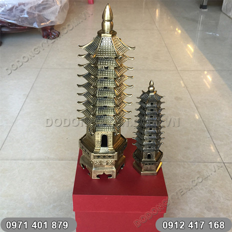 Tháp Văn Xương phong thủy 9 tầng bằng đồng cao 30cm