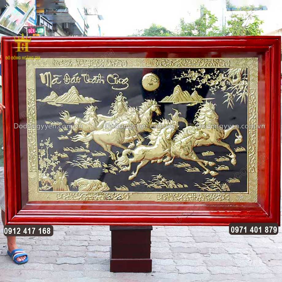 Tranh Bát Mã Truy Phong Bằng Đồng Vàng 1M75