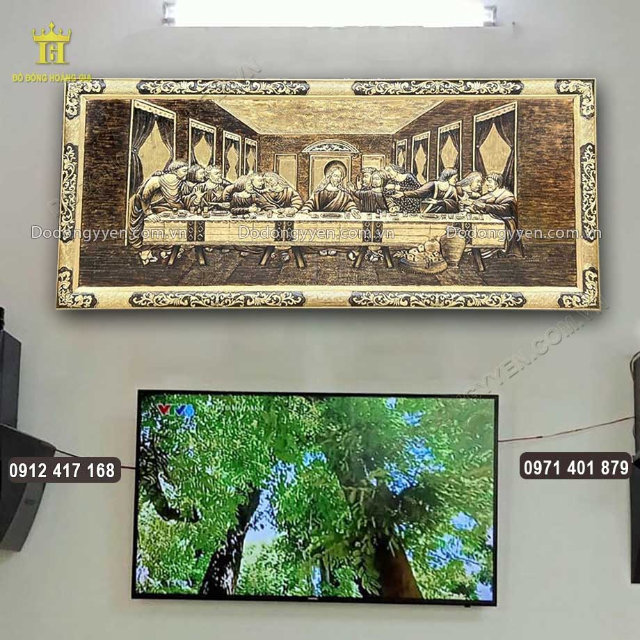 Tranh Bữa Tiệc Ly Bằng Đồng Vàng Nền Giả Cổ 2M28