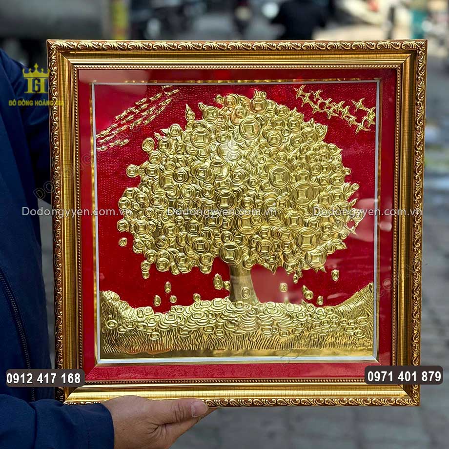 Tranh Cây Tiền Vàng Phú Quý Dát Vàng 24K
