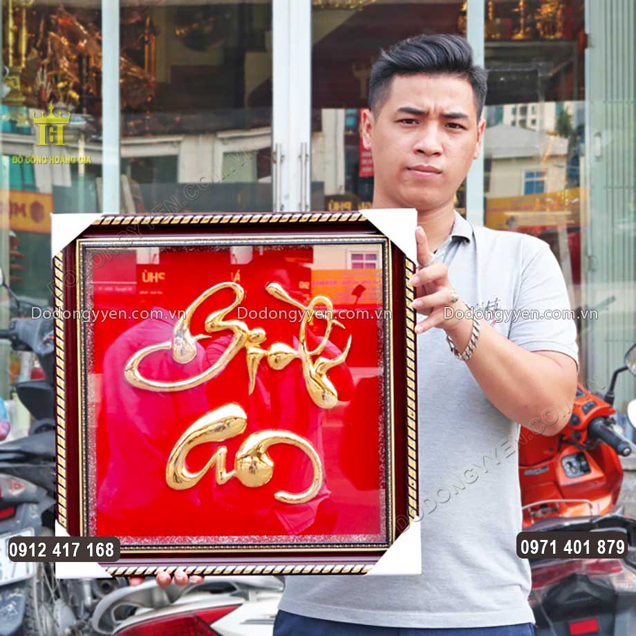 Tranh Chữ Bình An Thư Pháp Mạ Vàng 24K Cao Cấp