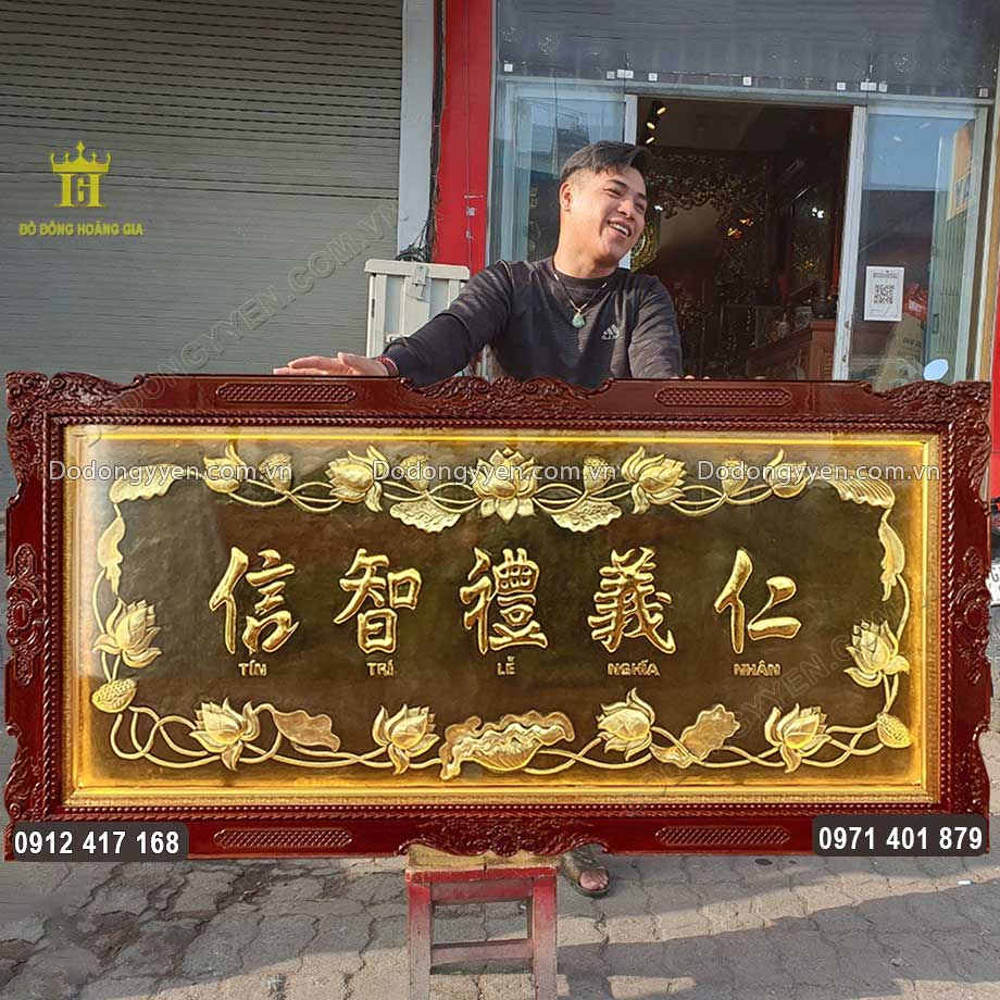 Tranh Chữ Nhân Nghĩa Lễ Trí Tín Bằng Đồng Vàng